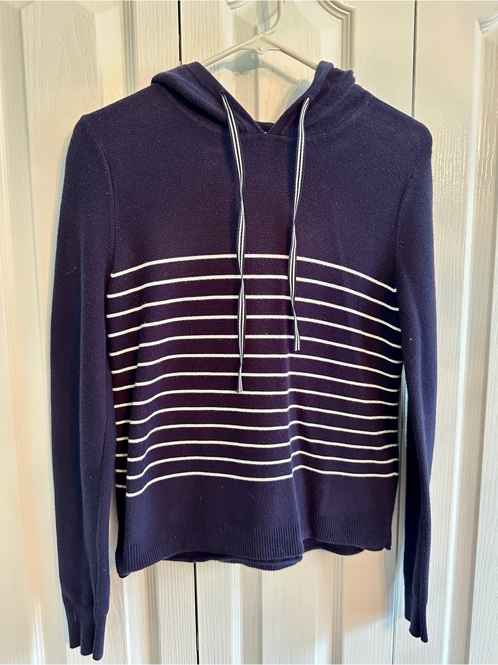 1901 Navy and White Striped Hooded Knit Top